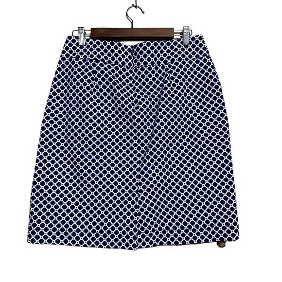 Chadwicks Of Boston 8 Geometric Print Navy White Cotton Blend Skirt Side Pockets - Picture 6 of 12